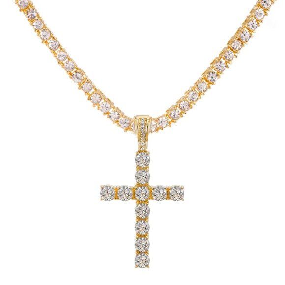 Fashion Jewelry Other - ⭐ Large 24" Cross & Diamond Infinity Necklace With 4mm Diamonds 18k Gold Pltd ⭐